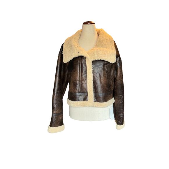 Commense Brown Faux Shearling Oversize Flight Jacket | Size M | NWT - Picture 6 of 9